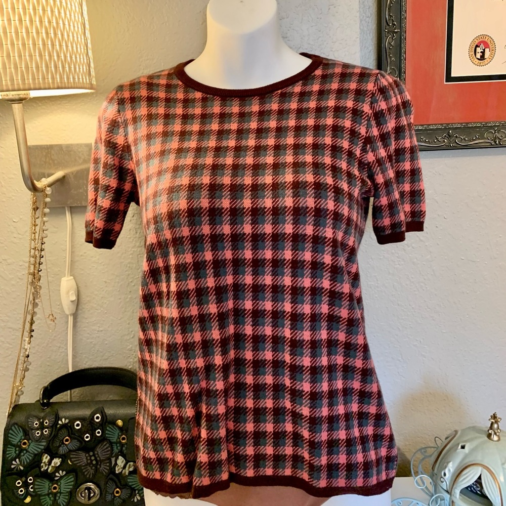 Ann Taylor Plaid Sweater Blouse - GUC